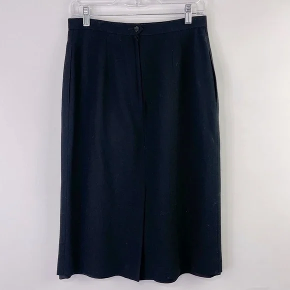 Vintage Anne Klein Black Wool Pencil Skirt w/ Pockets Dark Academia - Picture 3 of 6